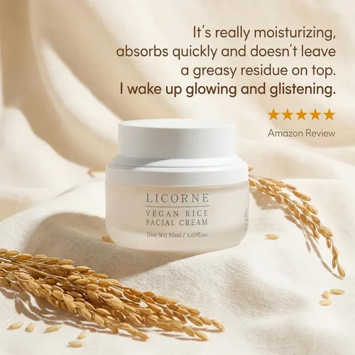 Vista 5 de LICORNE Crema facial vegana de arroz con AHA y PHA – Hidratante coreano ligero, extracto de salvado de arroz, niacinamida y ácido glicólico, piel