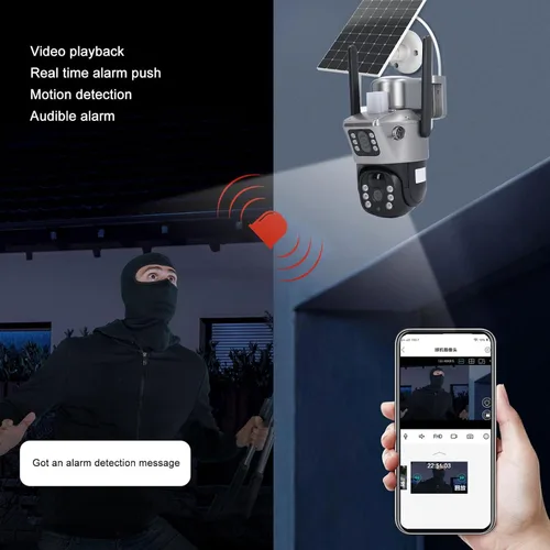 Vista 2 de Pyhodi Cámara de seguridad solar al aire libre WiFi inalámbrica HD NightIP66 cámara de vigilancia, detección humana NightPIR de color, 2 vías