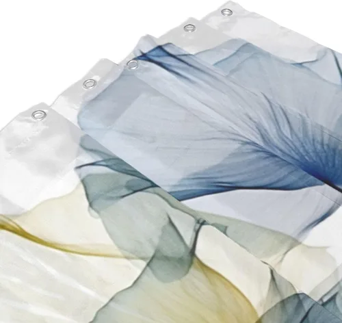 Vista 3 de YLATY2772 - Cortina de ducha de flores abstractas para baño, juego de cortina de ducha bohemia floral azul y verde, tela transparente, moderna