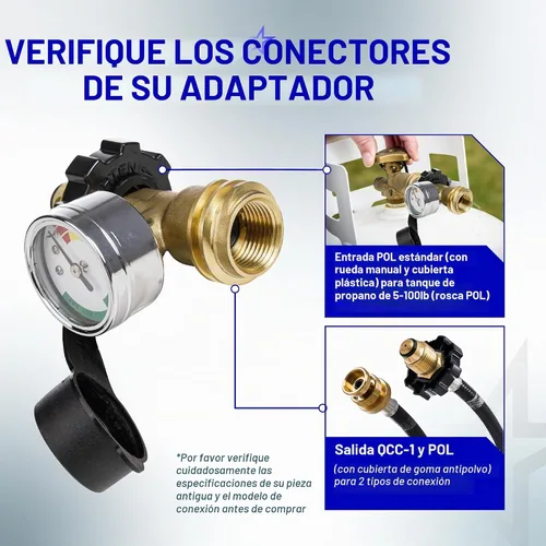 Vista 3 de BlueStars [100% latón sólido] Adaptador de tanque de propano de 100 libras