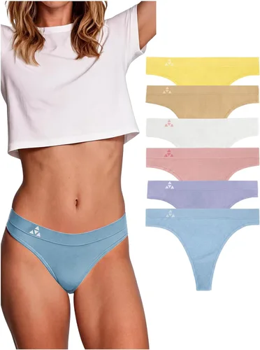 Vista 28 de Balanced Tech Ropa interior que absorbe la humedad para mujer, tangas de entrenamiento sin costuras, de secado rápido, tangas de viaje Paquete de 6