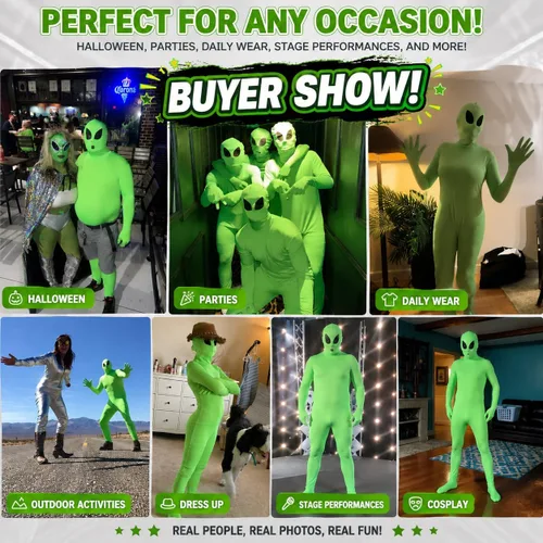 Vista 3 de Men's and Women's Spandex Full Body Alien Costumes Bodysuits 3d Alien
