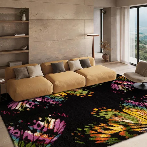 Vista 6 de SAFAVIEH Fiesta Shag Collection - Alfombra para pasillo, 2 pies 3 pulgadas x 8 pies, color negro y amarillo, diseño moderno, no desprende pelusa