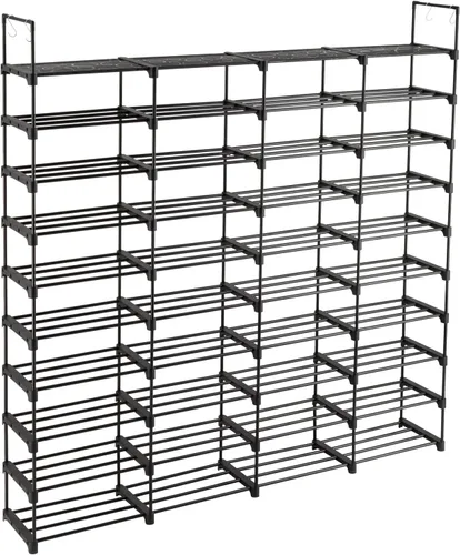 Vista 9 de Zapatero alto de 10 niveles – Organizador de zapatos independiente – Organizador de armario de metal y tela no tejida – Soporte apilable
