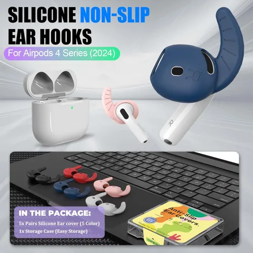 Vista 2 de 5 pares de ganchos para las orejas para auriculares AirPods 4, funda deportiva antideslizante para las orejas AirPod 4, silicona suave, accesorios