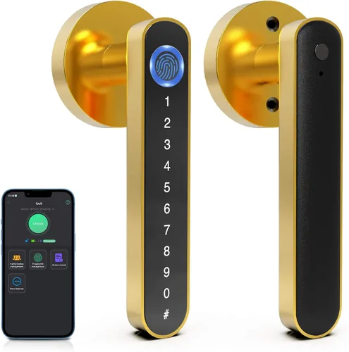 Vista 8 de eLinkSmart Cerradura de perilla de puerta de huellas dactilares, cerradura inteligente de puerta de entrada sin llave con mango de teclado
