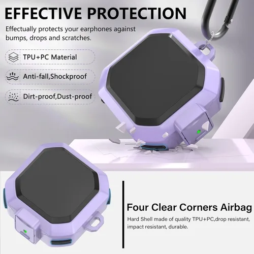 Vista 4 de Ekoonpft Funda para Samsung Galaxy Buds 2 Pro/Buds Pro/Buds Live/Buds 2/Galaxy Buds FE (2023), funda Pruple con bloqueo anticaída, bonito dije