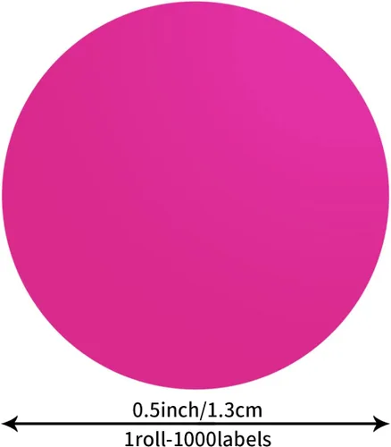 Vista 6 de Calcomanías redondas rosas de 0.50 pulgadas con código de color, impermeable, rollo extraíble de 1000 unidades Rosado