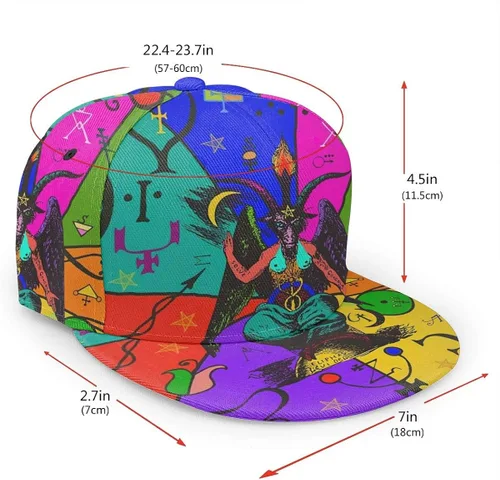 Vista 3 de antkondnm Abstract Pattern On Occult Theme Flat Bill Brim Cap, Cool Hip Hop Trucker Hat Men Women Adjustable Baseball Caps