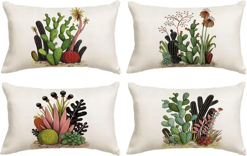 Vista 15 de YeeJu Juego de 4 fundas de almohada de color rosa de 12 x 12 pulgadas, fundas de cojín decorativas con diseño floral vintage, fundas de almohada