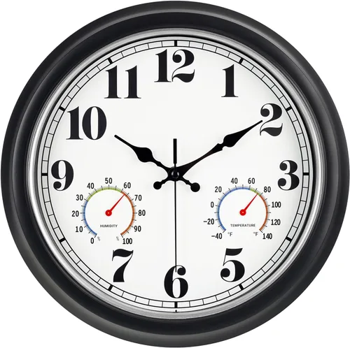 Vista 19 de 45 Min - Reloj de pared para interiores y exteriores, 12 pulgadas, estilo retro, 03 12 plata