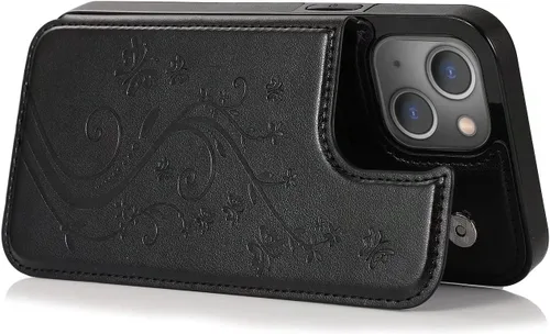 Vista 5 de Funda compatible con iPhone 15 Plus de 6.7 pulgadas con protector de pantalla de vidrio templado y tarjetero con soporte para tarjetero, funda