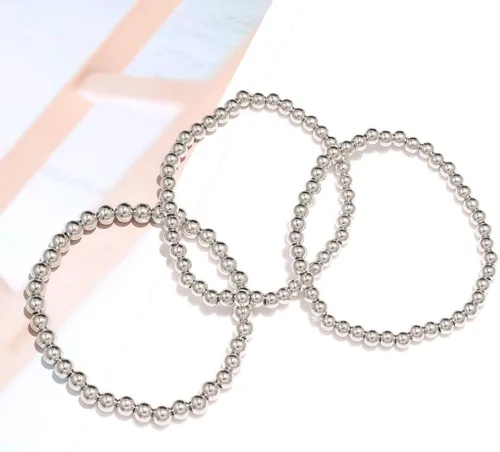 Vista 4 de Pulsera de cuentas de oro para mujer, chapada en oro de 14 quilates, pulsera de cuentas de bola de cuerda elástica, pulsera de la amistad