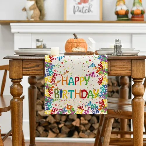Vista 2 de Artoid Mode Camino de mesa de feliz cumpleaños, regalos de lunares, sombreros de cocina, decoración de mesa de comedor para exteriores y fiestas