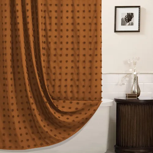 Vista 9 de Siiluminisoy Cortina de ducha pequeña bohemia de tela tejida, bonita cortina de ducha beige, 36 x 72 pulgadas, con pliegues mechonados, floral