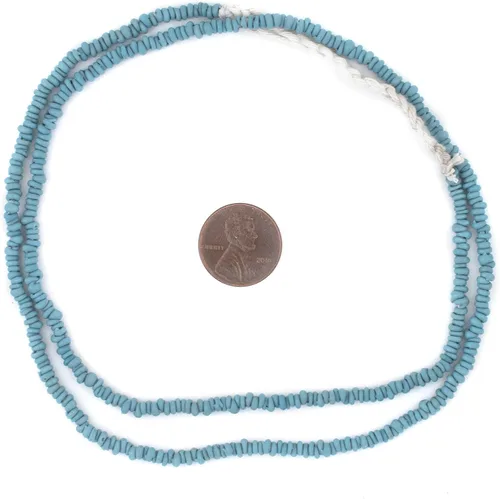 Vista 2 de TheBeadChest - Cuentas Heishi de cristal azul turquesa de 0.156 pulgadas, hebra de cuentas espaciadoras de Java indonesio de 24 pulgadas
