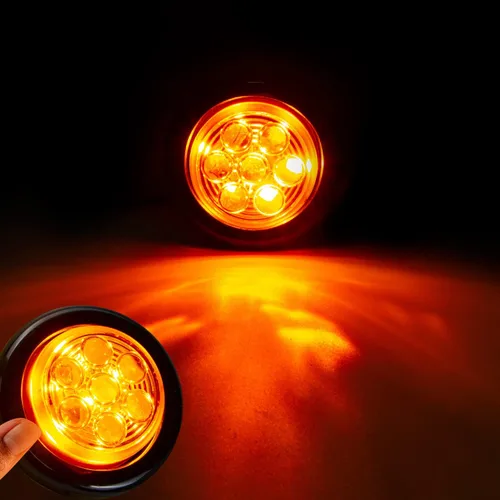 Vista 3 de Paquete de 4 luces LED selladas, impermeables, redondas, redondas, de 2 pulgadas, color ámbar, 7 luces LED de señal, con ojales de goma, montaje