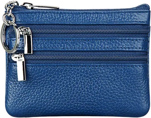 Vista 13 de Porta Monedas de Cuero Genuino para Mujer de Cynure, Mini Monedero con Llavero Beige