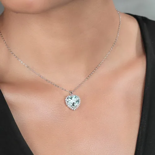 Vista 11 de Gem Stone King Collar de corazón de plata de ley 925 Collar con colgante de halo de amor para mujer 1/2 pulgada con cadena de plata