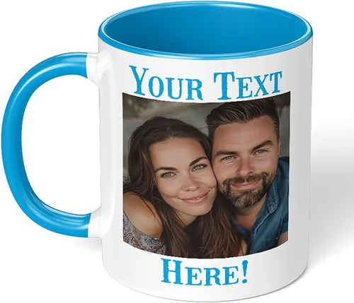 Vista 10 de Taza de café de cerámica negra personalizada de 11 onzas con texto, mensaje, tu texto aquí, nombre, DYE Taza para Cafe personalizadas, con foto