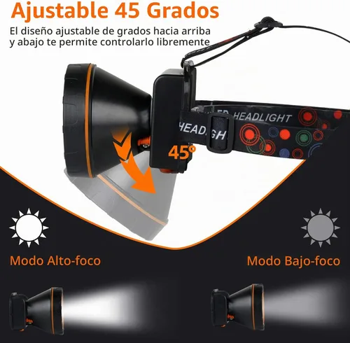 Vista 5 de Coon - Luz de caza con luz LED superbrillante con 2 modos de luz, faro impermeable y recargable, linterna de minero dorada ajustable para caza
