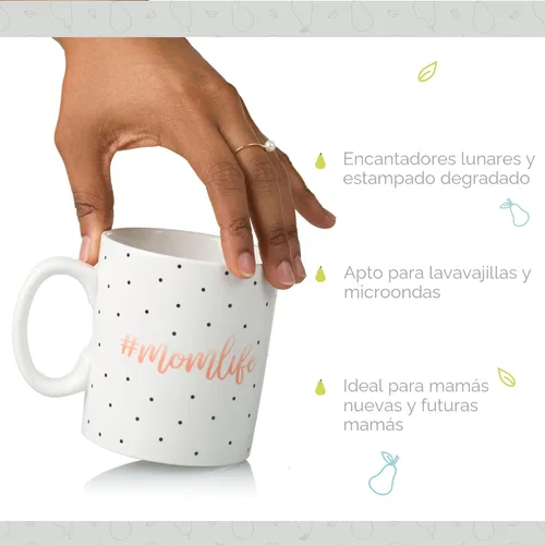 Vista 4 de Little Pear Taza Mom Life, Taza de Café de Cerámica, Regalo Ideal para Madres Nuevas y Futuras, Apta para Lavavajillas y Microondas, 13 onzas