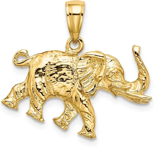 Vista 4 de Colgante de oro amarillo macizo de 14 k con perfil de elefante 3-D, 0.984in x 0.906in