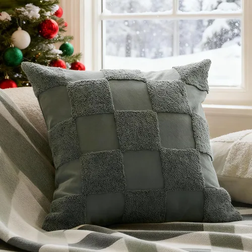 Vista 20 de Fundas de almohada de doble puntada 100 % algodón, fundas de almohada decorativas bohemias a cuadros con mechones de 20 x 20 pulgadas, hechas