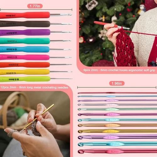 Vista 3 de Katech - Kit de ganchos de ganchillo con estuche, juego de 85 piezas de ganchillo, ganchos ergonómicos para tejer, agujas de tejer, kits de hilo