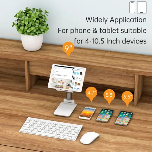 Vista 5 de Soporte para teléfono celular – Soporte para celular de altura ajustable para escritorio, soporte plegable de escritorio de aluminio para celular