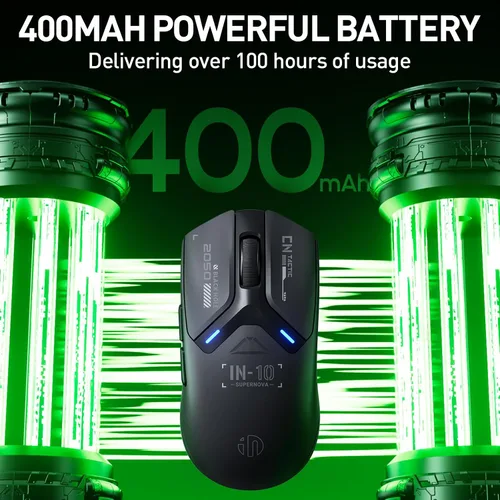 Vista 7 de INPHIC IN10P Superlight - Mouse inalámbrico para juegos, 2.12 oz, tasa de sondeo de 8K, 26,000 DPI, trimodo, sensor PAW3395, totalmente programable