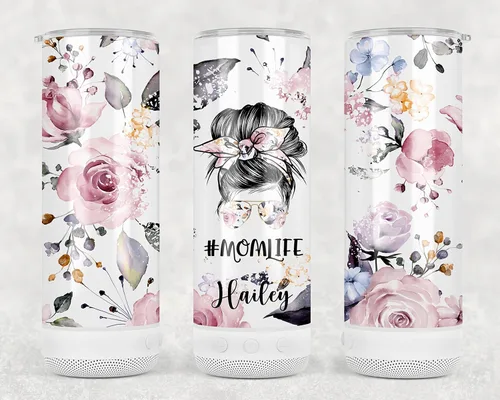 Vista 2 de Vaso de música, 20oz, personalizado, acero inoxidable, aislado, luces LED, altavoz Bluetooth, blanco