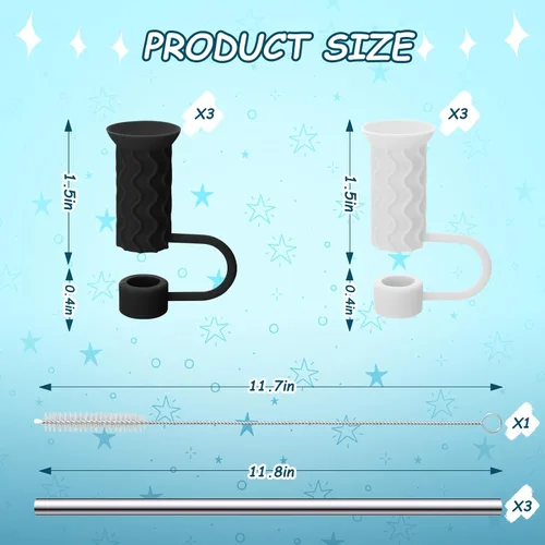 Vista 5 de Mity rain Stanley - Cubrepopotes de silicona para Stanley, fundas de popote y popotes de acero inoxidable para vasos Stanley Cup de 30/40 onzas