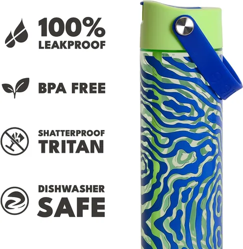 Vista 6 de Elemental Botella de agua Splash con pajilla, botella de agua reutilizable de plástico Tritan sin BPA con correa, ideal para viajes, gimnasio