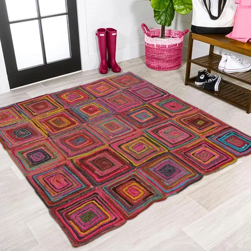 Vista 109 de Natural Jute Collection - Alfombra rectangular de 2 x 3 pies, alfombra de yute trenzada a cuadros multicolor de 0.27 pulgadas de grosor, ideal