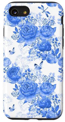 Vista 18 de Funda para iPhone 16 French Country Floral Azul Blanco Toile Grandmillennial Roses