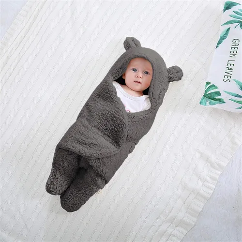 Vista 2 de XMWEALTHY - Manta de peluche para recién nacidos, Lindo, talla única , Gris oscuro