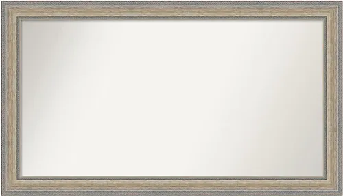 Vista 378 de Amanti Art Espejo de baño plateado para sobre el fregadero, 28 x 37 pulgadas, elegante espejo rectangular de peltre cepillado, marco de madera