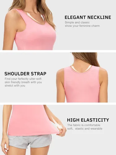 Vista 4 de Air Curvey - 4 Pack de Camisetas sin Manga para Mujer, Camisas Básicas de Ropa Interior, Camisetas sin Manga Casuales, Tops de Capas Suave y Sin