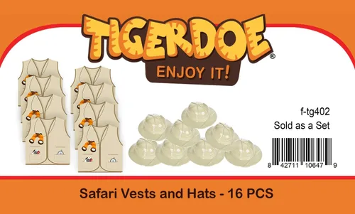 Vista 9 de Tigerdoe Cascos Pith – 8 chalecos de safari y 8 sombreros para niños – Suministros de fiesta de selva – Recuerdos de fiesta de safari – Disfraces