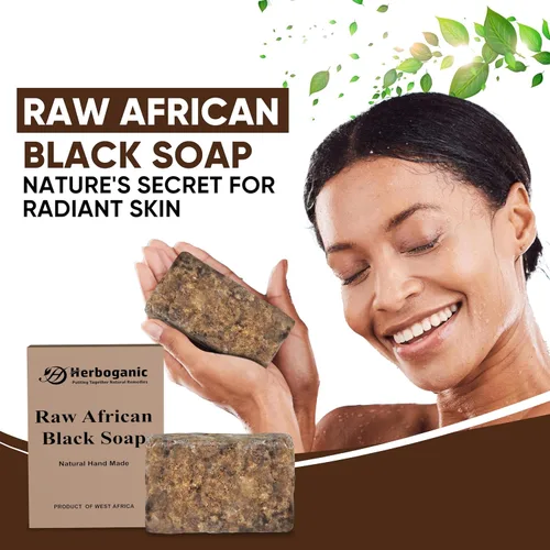 Vista 7 de HERBOGANIC Barra de jabón negro africano crudo Paquete de 1,16 oz 100% natural puro Producto de Ghana. El jabón negro es ideal para acné, eczema