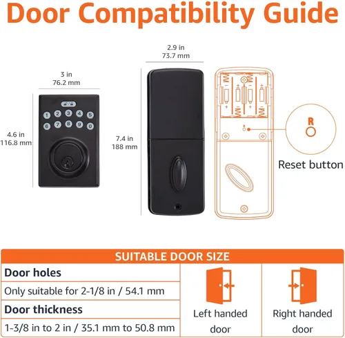 Vista 5 de Amazon Basics Cerradura de Puerta con Pestillo de Seguridad y Teclado Electrónico con Control Táctil sin Llave, Instalación Fácil, Bloqueo
