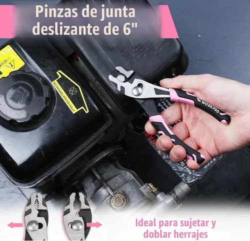 Vista 4 de WORKPRO Juego de alicates de 3 piezas, juego de herramientas rosa que incluye alicates de punta fina, alicates de corte diagonal y alicates de junta