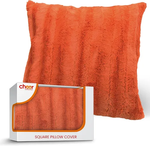 Vista 18 de Cheer Collection Funda de Almohada Decorativa de Piel Sintética 18x18 pulgadas– Funda de Almohada de Acento Decorativa Suave para Sofá o Cama, Funda