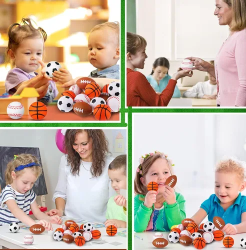 Vista 4 de Zhanmai 36 bolas de estrés deportivas para el día de San Valentín con tarjetas de regalo para niños, baloncesto, béisbol, fútbol, fiesta