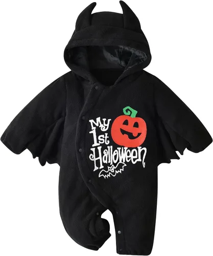 Vista 8 de AGQT Disfraz de murciélago de Halloween para bebé, niño y niña, 2 piezas, talla de 0 a 24 meses
