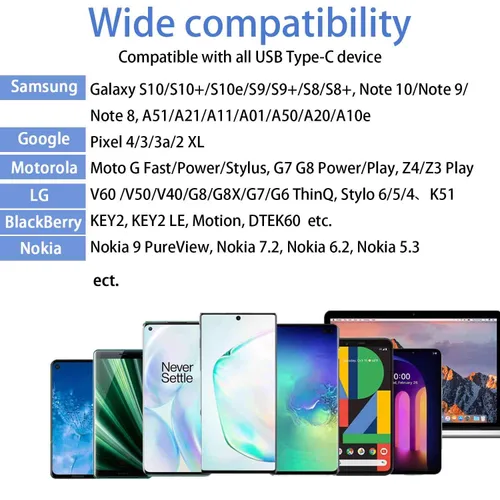 Vista 8 de Awnuwuy [2 unidades de 10 pies] Cable de carga USB tipo C rosa, cable largo para Android auto, USB A a USB C, cable de carga rápida para Samsung
