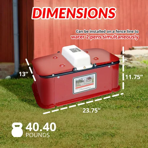 Vista 3 de Brower Agua eléctrica de cerdo calentada de acero galvanizado con tapa y rejillas de lodo para 150 cerdos, color rojo