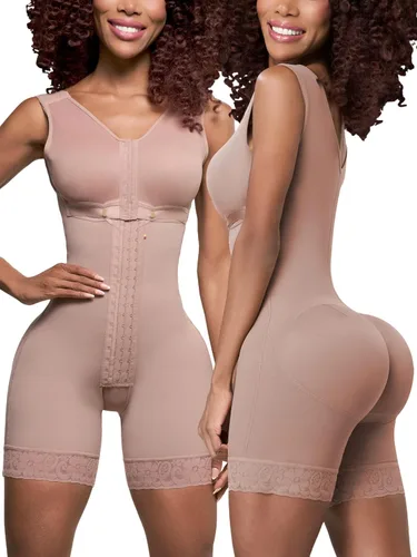 Vista 8 de Sonryse Fajas Colombianas Reductoras y Moldeadoras Postpartum Girdle Tummy Control Shapewear Beige - 4 niveles de ganchos - Pp086