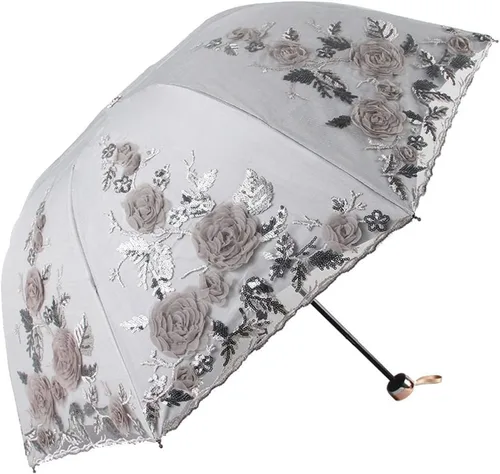 Vista 159 de Honeystore Sombrilla bordada con flor 3D plegable UV con encaje clásico
